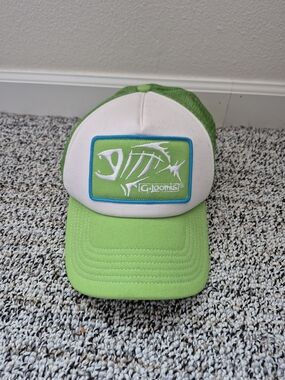 G Loomis Green White Adjustable Baseball Cap Cotton Canvas Embroidered Fish